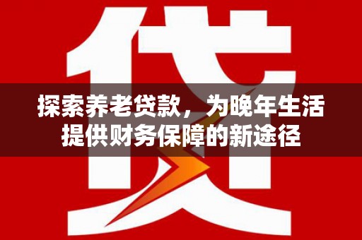 任丘探索养老贷款，为晚年生活提供财务保障的新途径