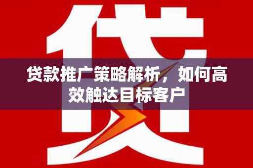 任丘贷款推广策略解析，如何高效触达目标客户